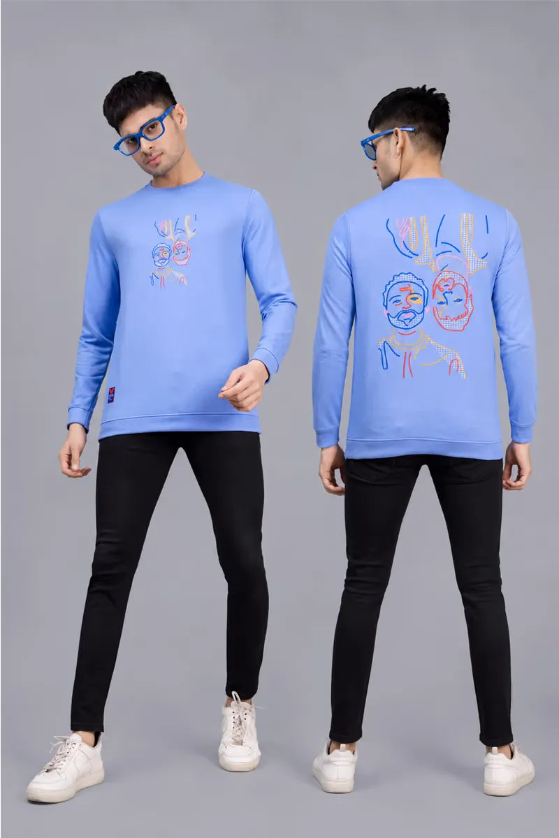 Cotton Blend Printed Sweatshirts for Men - SWAG+ONN (Style cot026832) - Blue