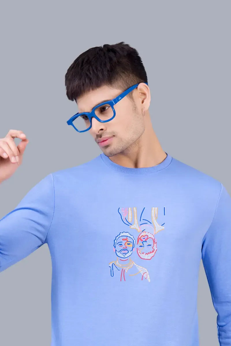 Cotton Blend Printed Sweatshirts for Men - SWAG+ONN (Style cot026832) - Blue