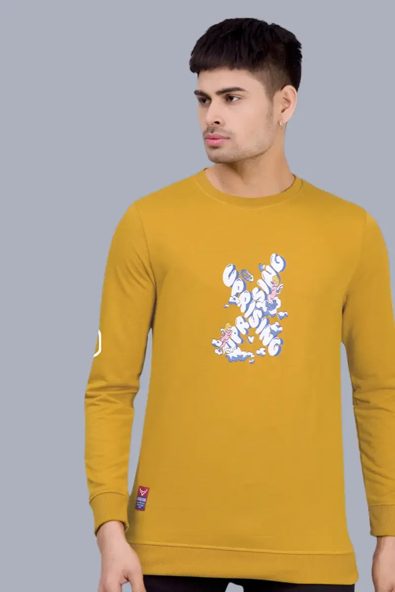Cotton Blend Printed Sweatshirts for Men - SWAG+ONN (Style cot026833) - Mustard