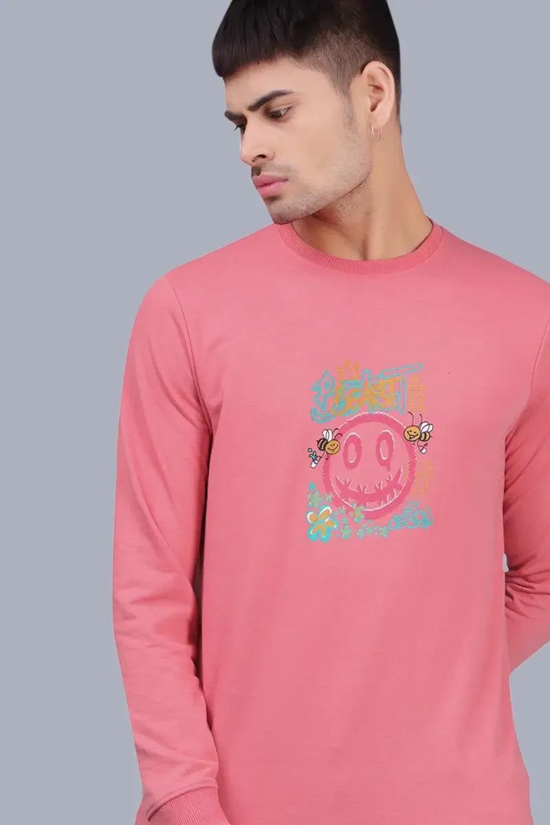 Cotton Blend Printed Sweatshirts for Men - SWAG+ONN (Style cot026834) - Pink