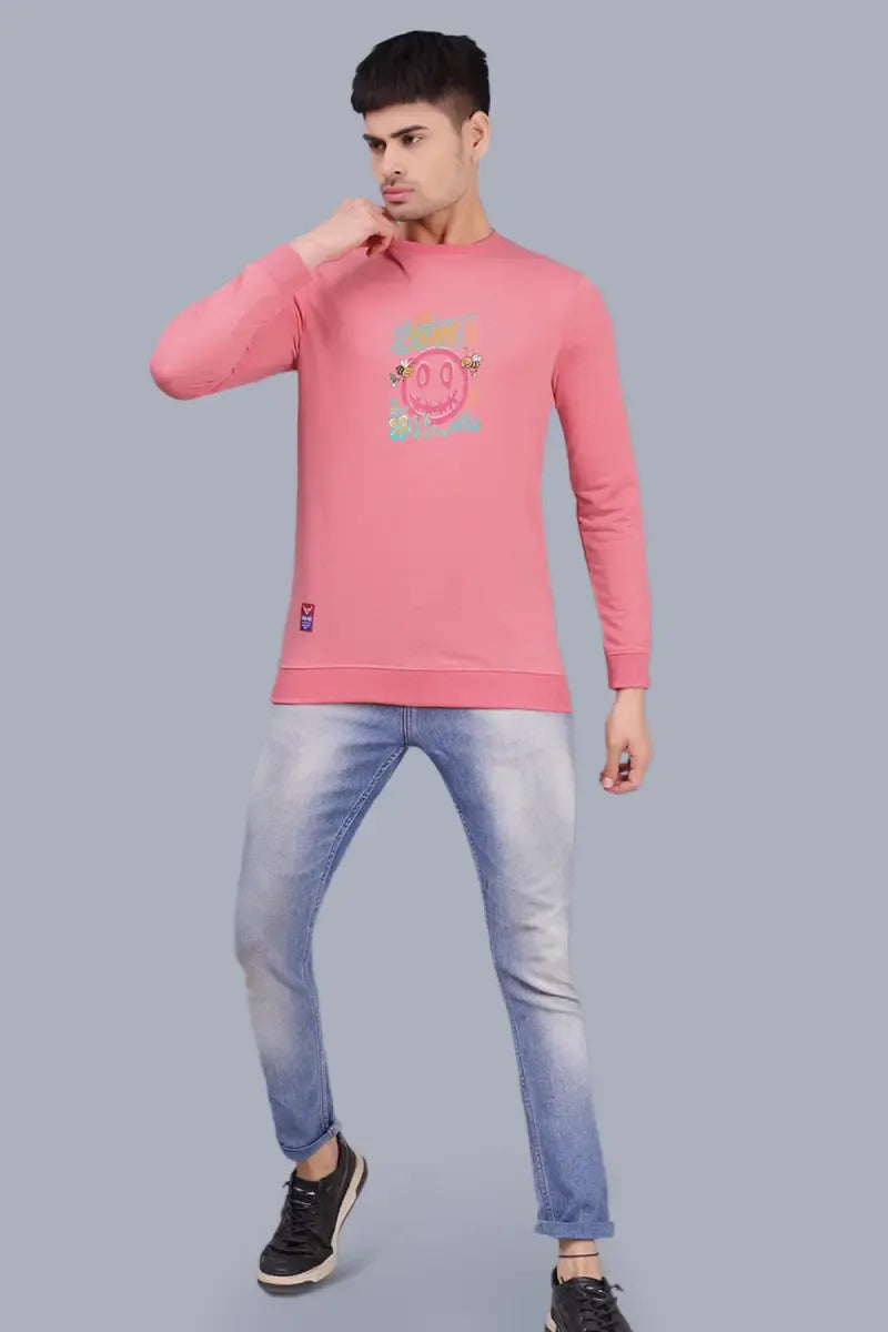 Cotton Blend Printed Sweatshirts for Men - SWAG+ONN (Style cot026834) - Pink