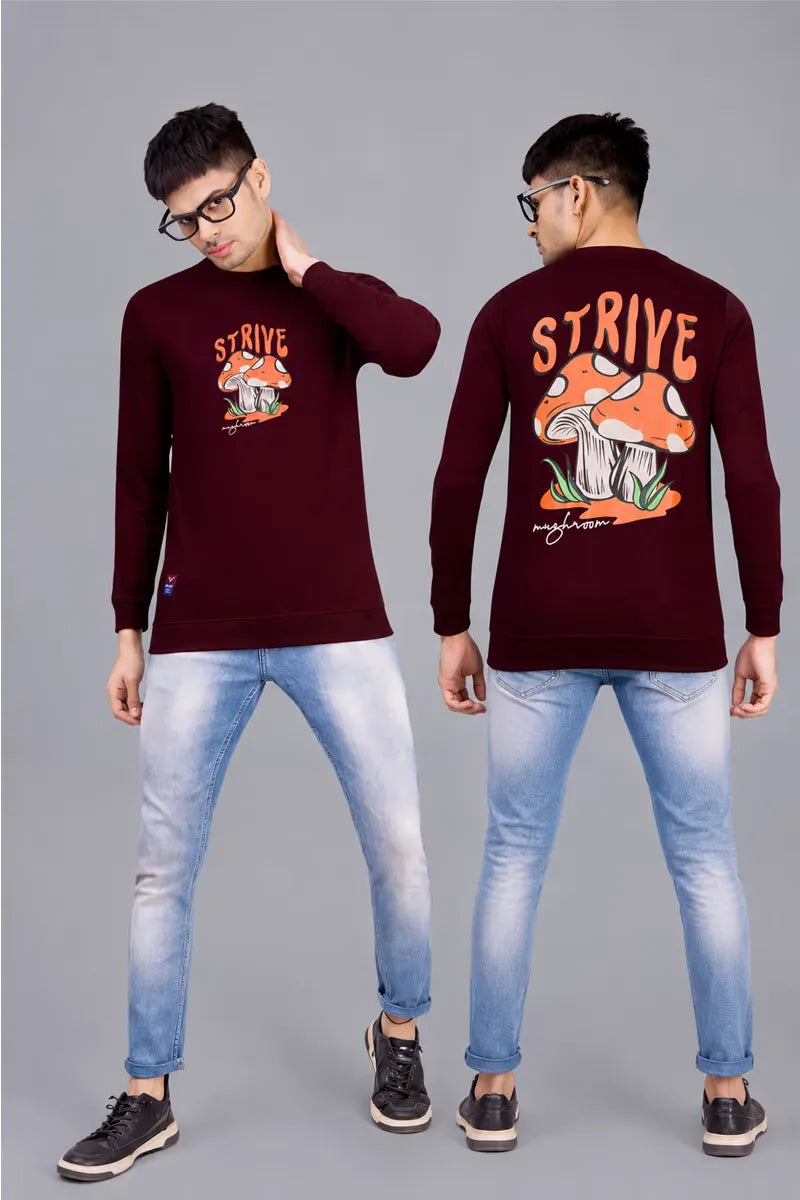 Cotton Blend Printed Sweatshirts for Men - SWAG+ONN (Style cot026836) - Maroon