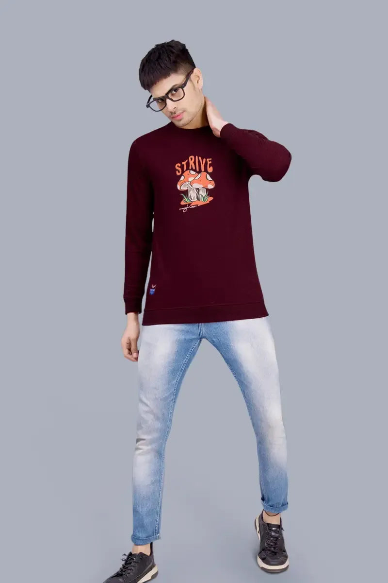Cotton Blend Printed Sweatshirts for Men - SWAG+ONN (Style cot026836) - Maroon