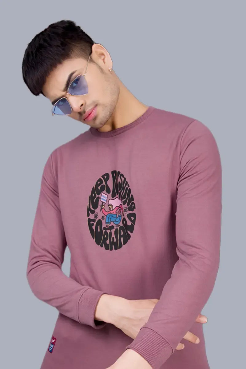 Men's Cotton Blend Printed Sweatshirts - Mauve
