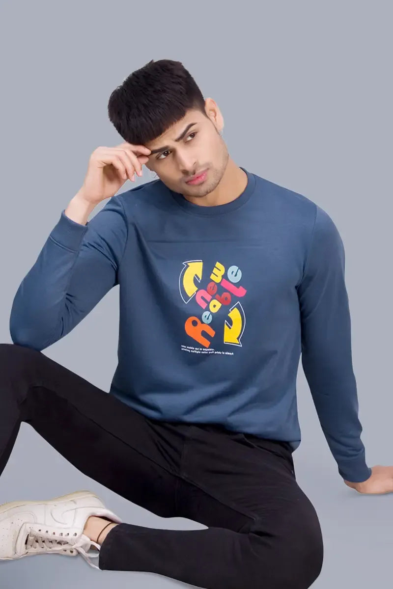 Graphic Printed Sweatshirts for Men - SWAG+ONN (Style cot026838) - Blue