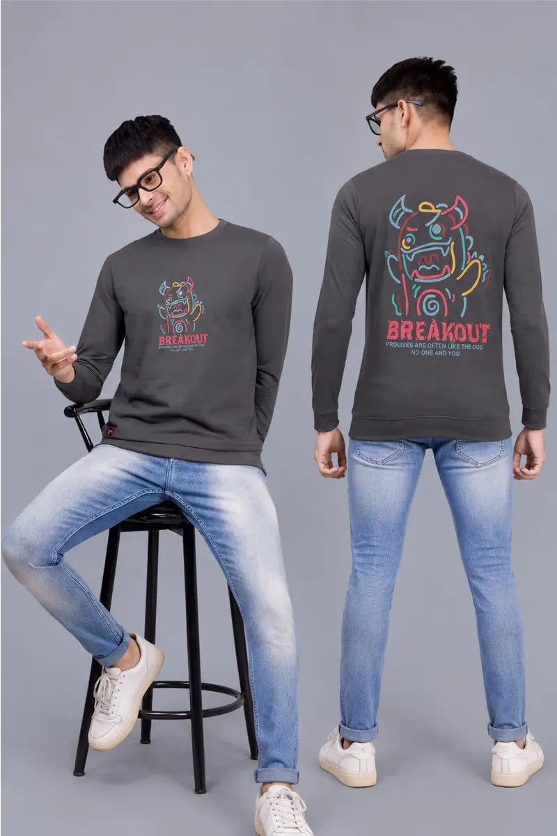 Cotton Blend Printed Sweatshirts for Men - SWAG+ONN (Style cot026839) - Dark Grey