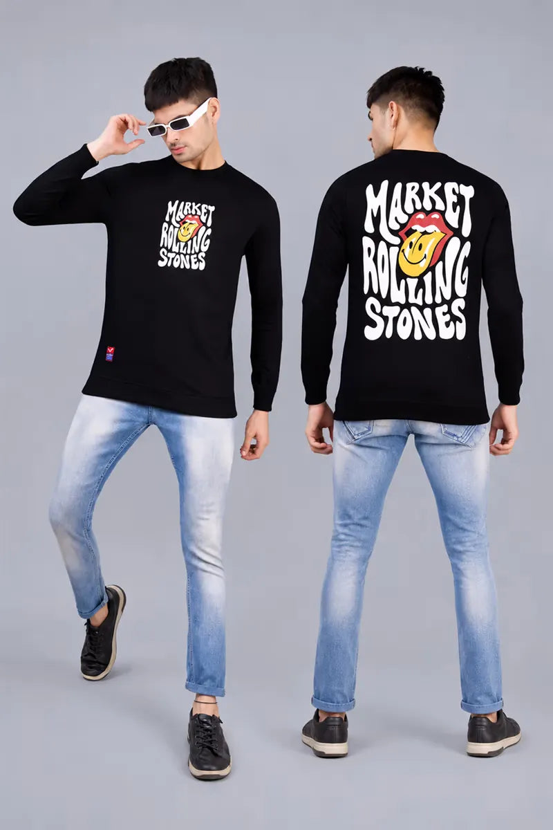Cotton Blend Printed Sweatshirts for Men - SWAG+ONN (Style cot026841) - Black