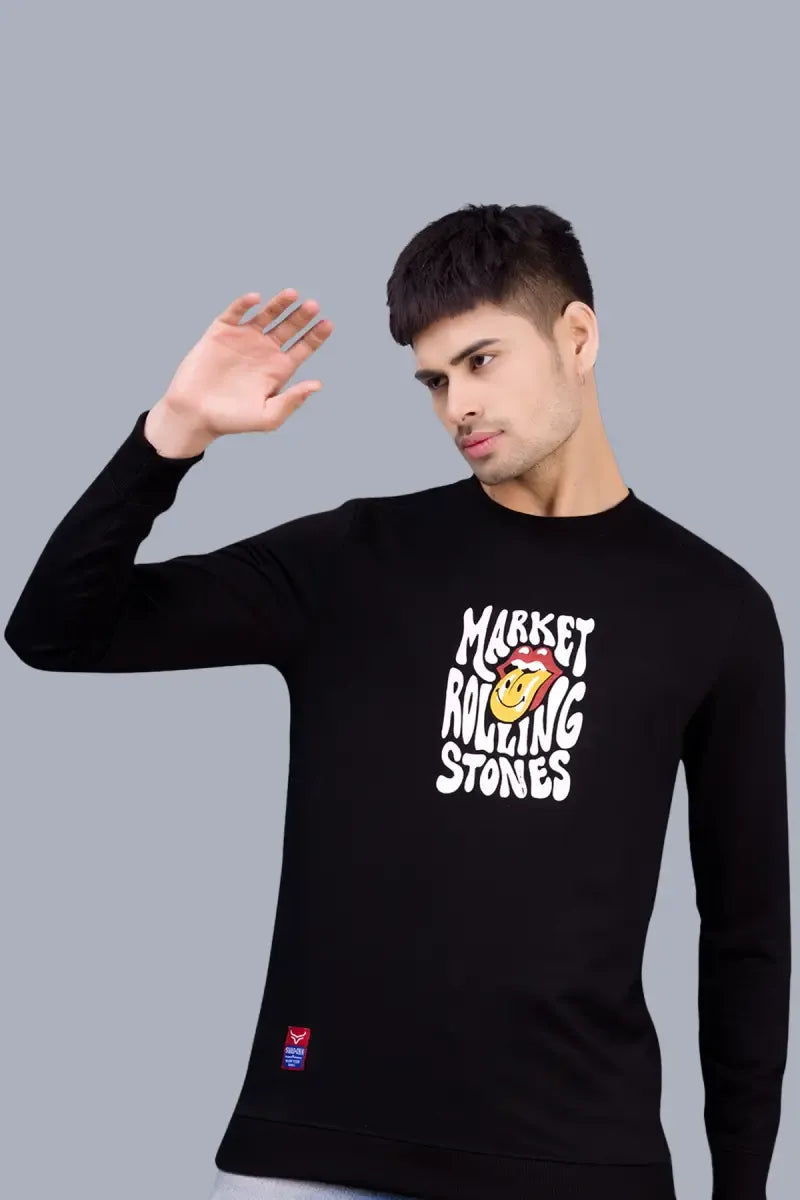 Cotton Blend Printed Sweatshirts for Men - SWAG+ONN (Style cot026841) - Black