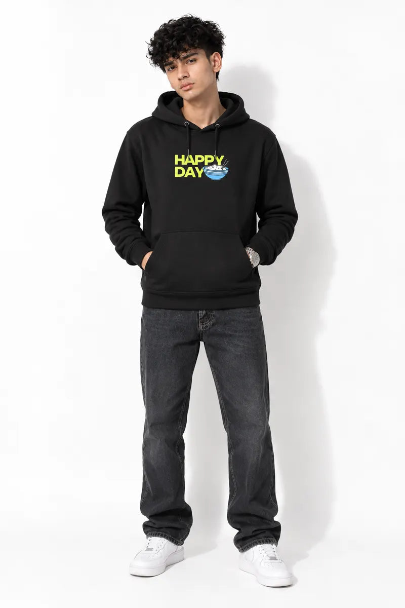 Cotton Graphic Print Hoodie for Men - Sky Floter's (Style men026891) - Black