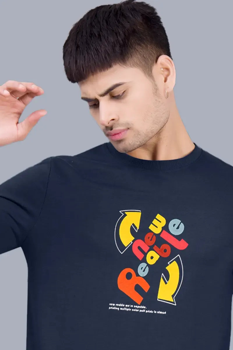 Cotton Blend Printed Sweatshirts for Men - SWAG+ONN (Style cot026991) - Navy Blue