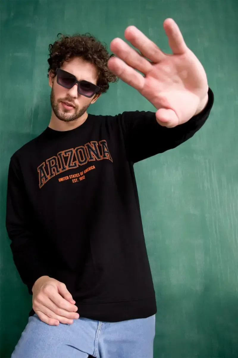 Cotton Typographic Print Sweatshirts for Men - Sky Floter's (Style men027237) - Black