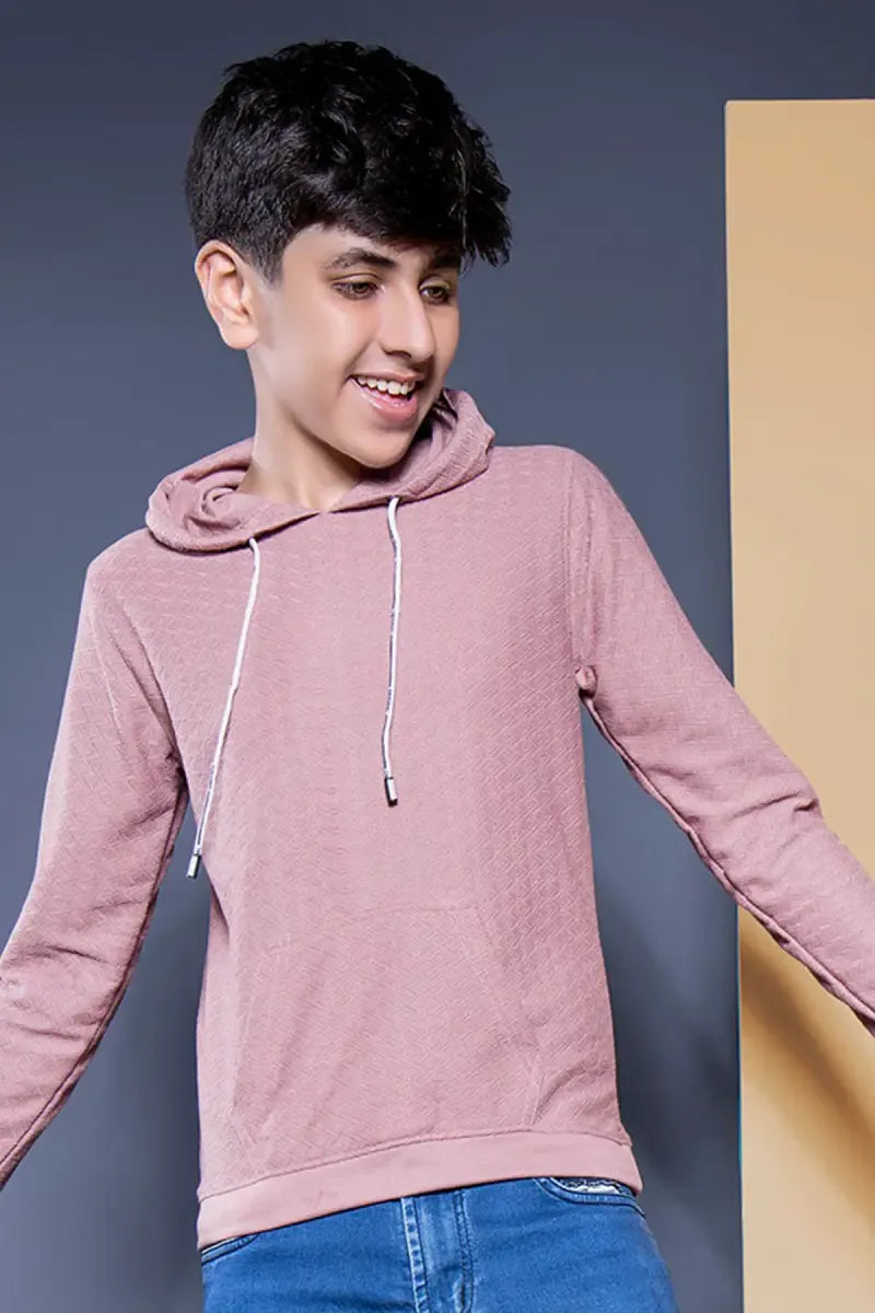 Self Design Cotton Hoodie for Boys - Dusty Pink - View 13