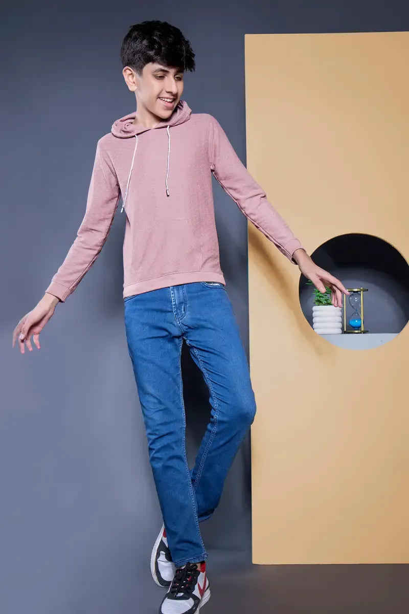 Self Design Cotton Hoodie for Boys - Dusty Pink - View 16