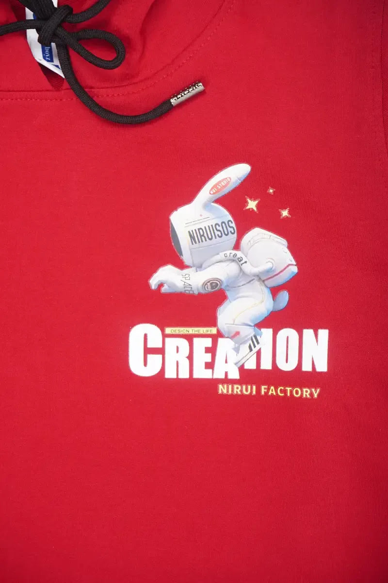 Printed Cotton Hoodie for Boys - Maroon - View 3