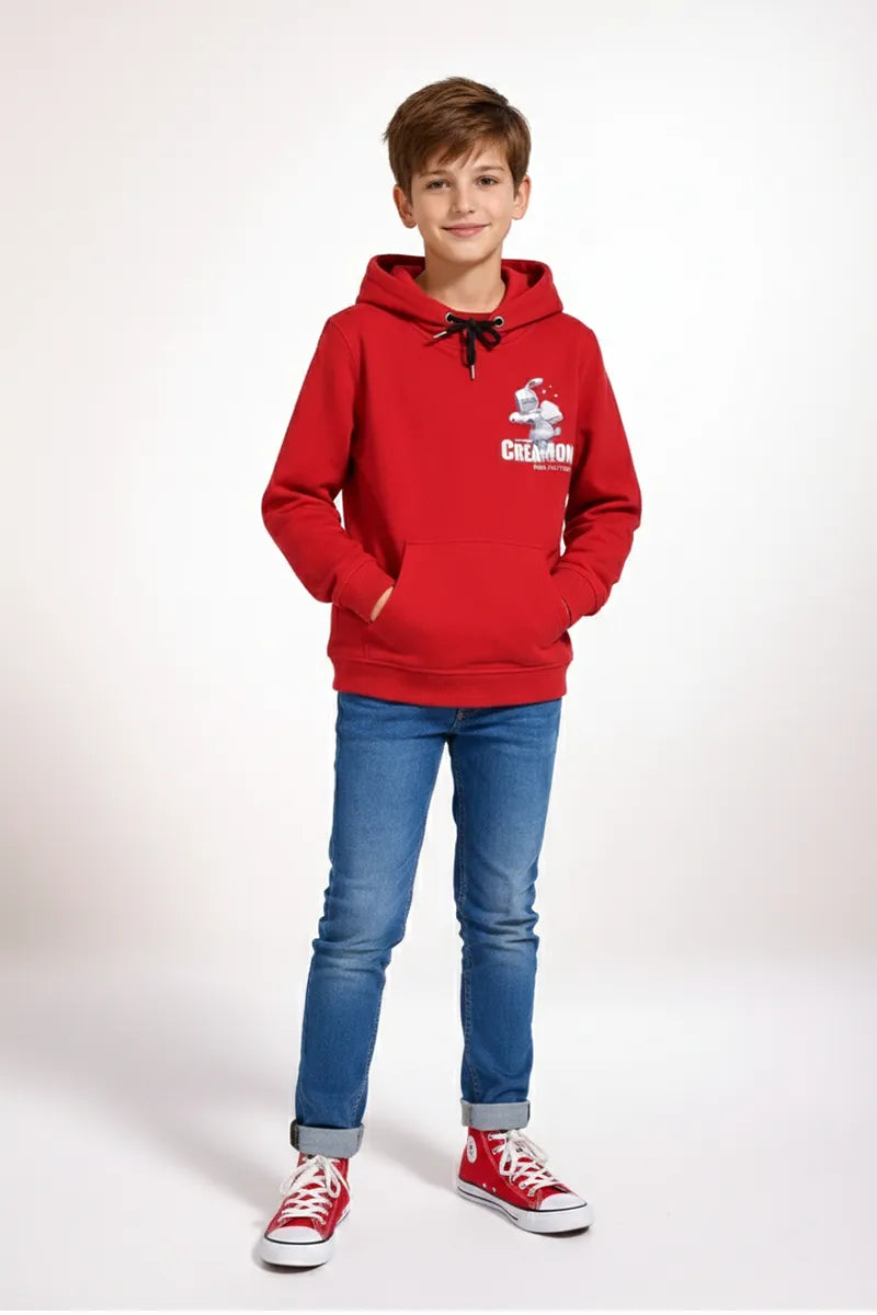 Printed Cotton Hoodie for Boys - Maroon - View 2