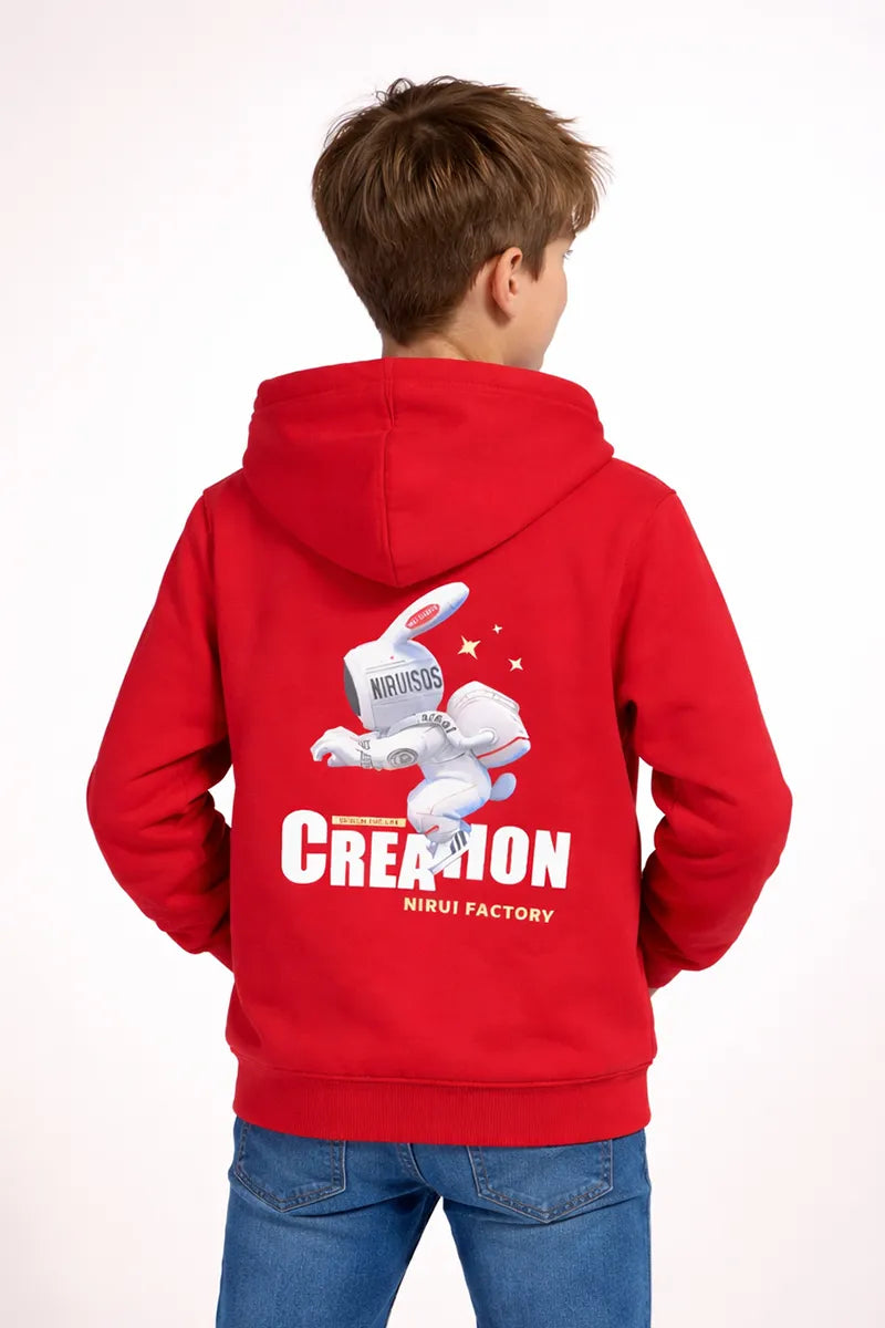 Printed Cotton Hoodie for Boys - Maroon - View 4
