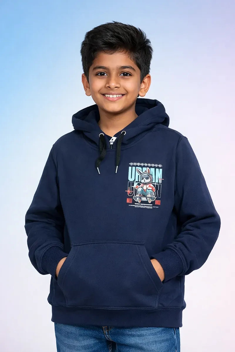 Cotton Full Sleeve Hoodie for Boys - Navy Blue - View 1