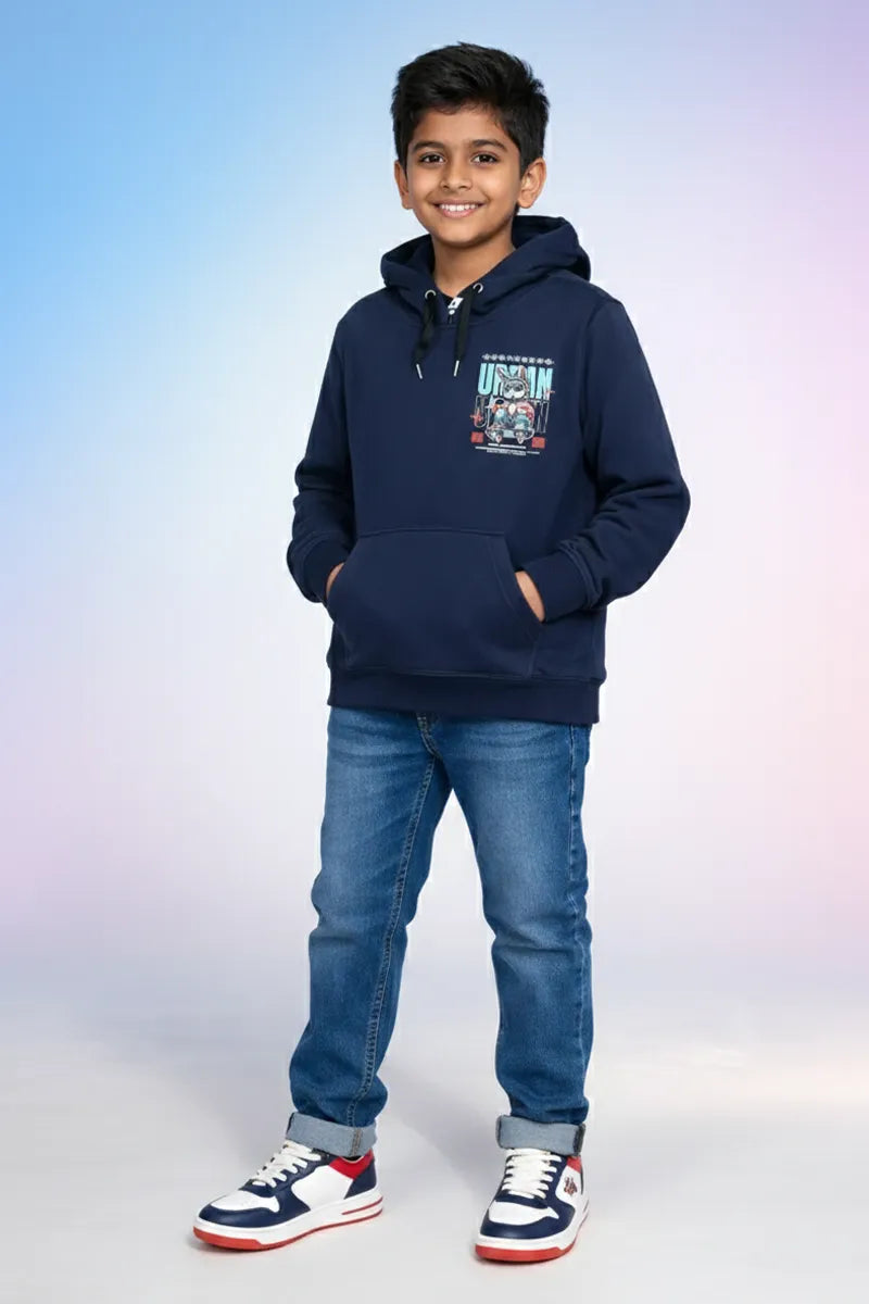 Cotton Full Sleeve Hoodie for Boys - Navy Blue - View 2