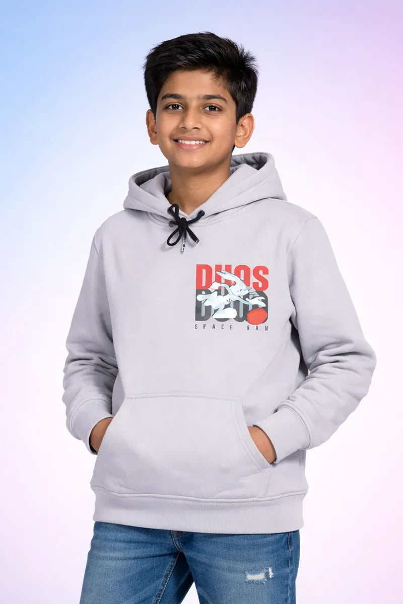 Cotton Printed Casual Hoodie for Boys - Grey - View 1