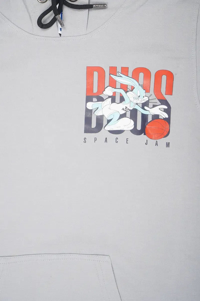 Cotton Printed Casual Hoodie for Boys - Grey - View 3