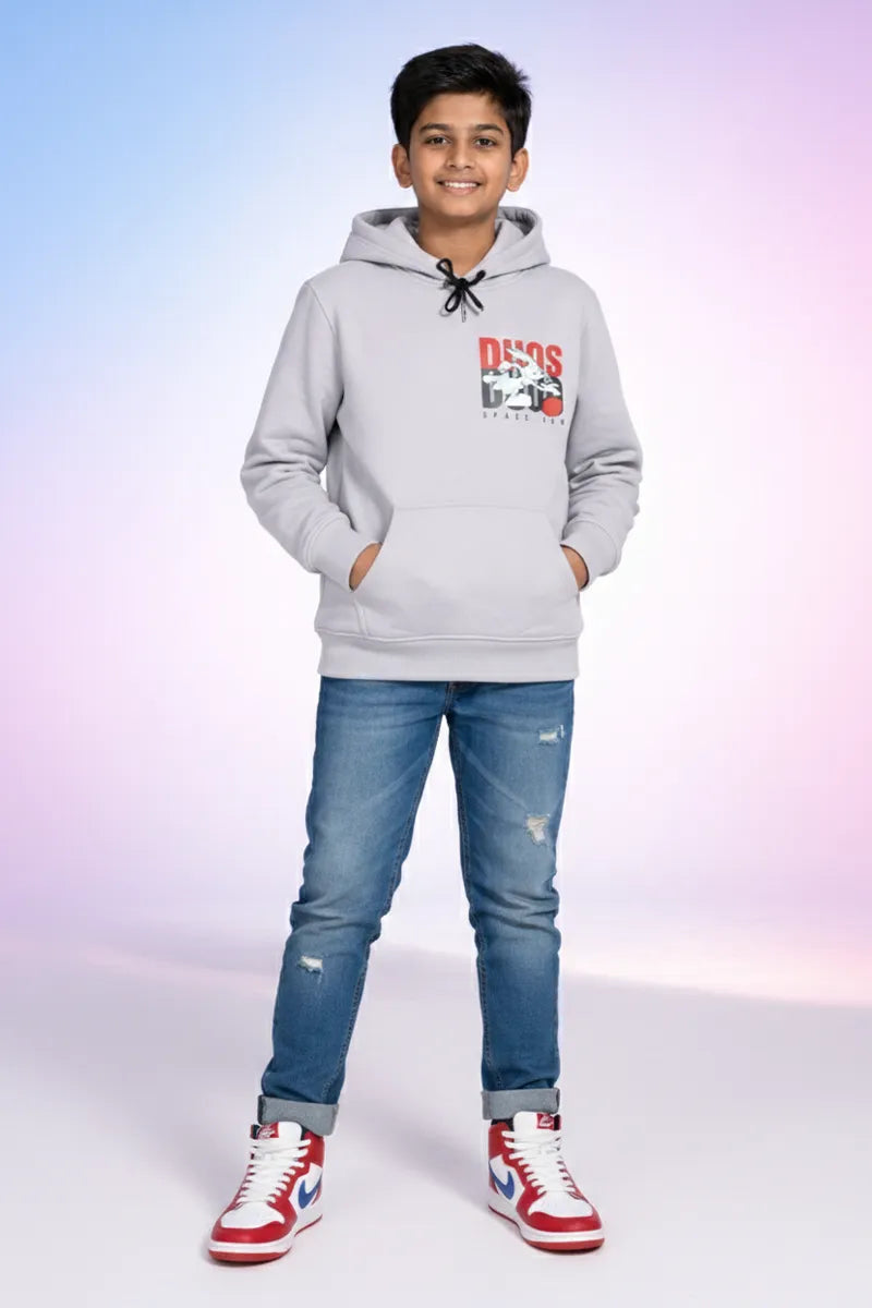 Cotton Printed Casual Hoodie for Boys - Grey - View 2