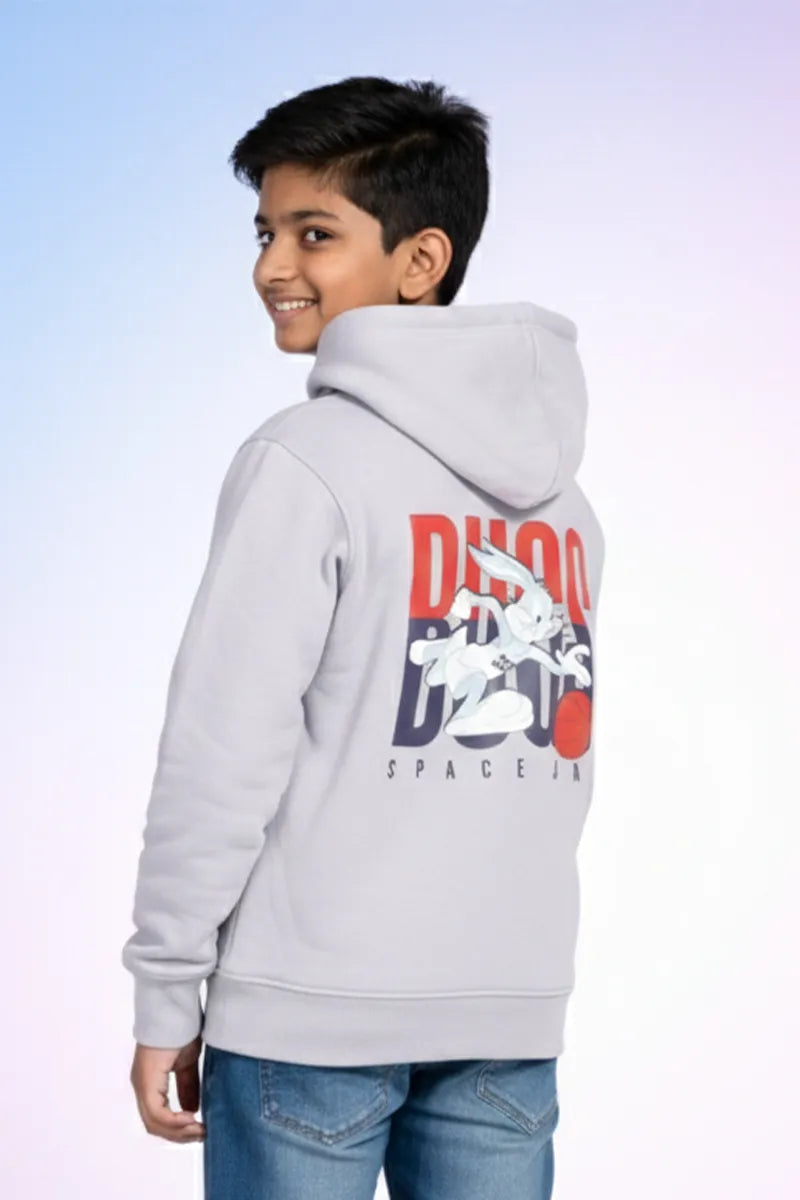 Cotton Printed Casual Hoodie for Boys - Grey - View 4