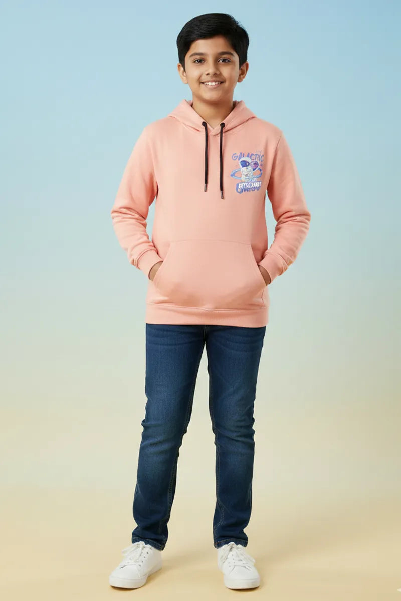 Printed Cotton Casual Hoodie for Boys - Peach - View 2