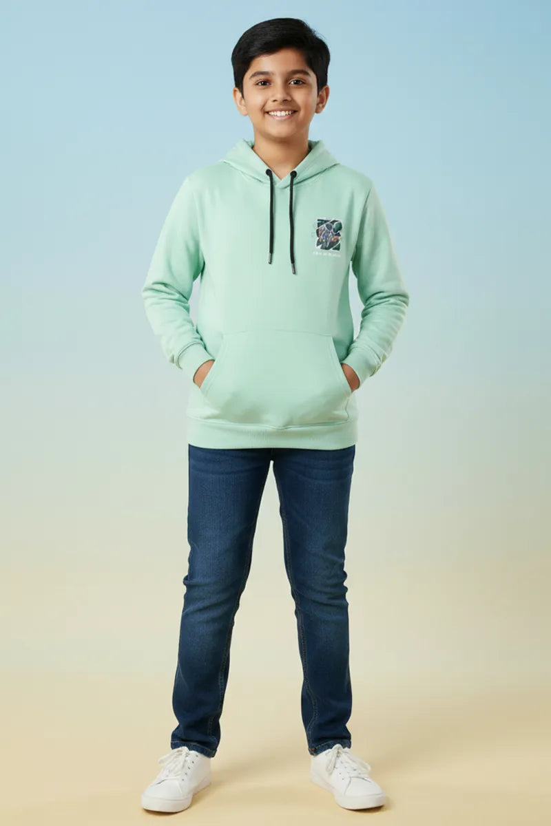 Printed Cotton Hoodie for Boys - Turquoise - View 2