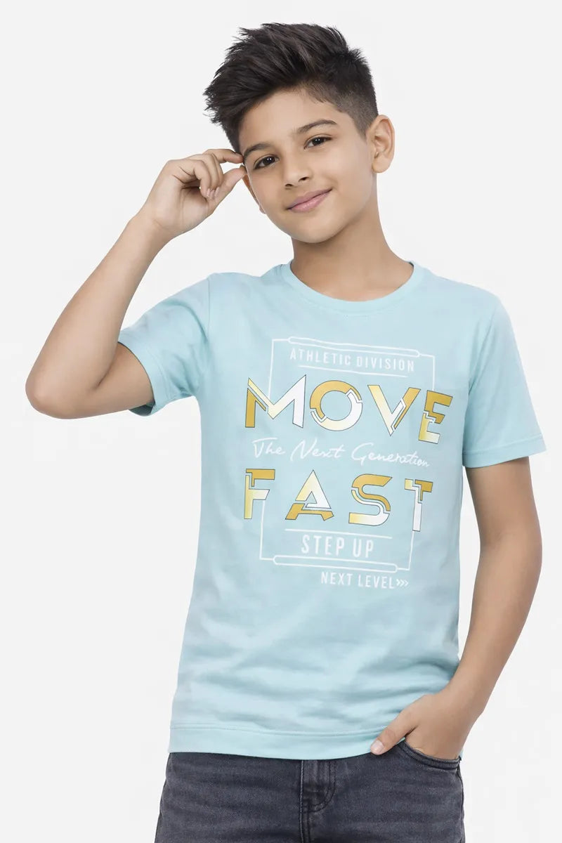 Boy's Cotton Rayon Typography Printed T-Shirt - Grey - View 1