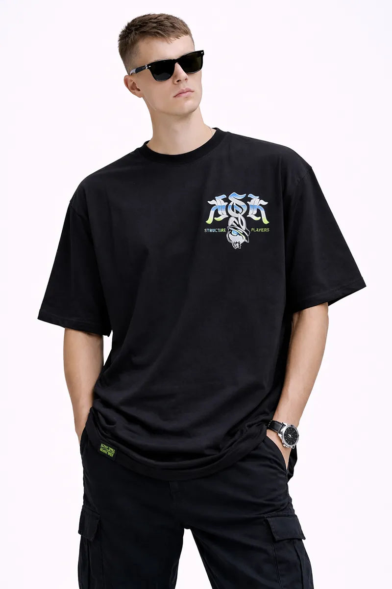 Men's Graphic Printed Cotton T-shirt - Black