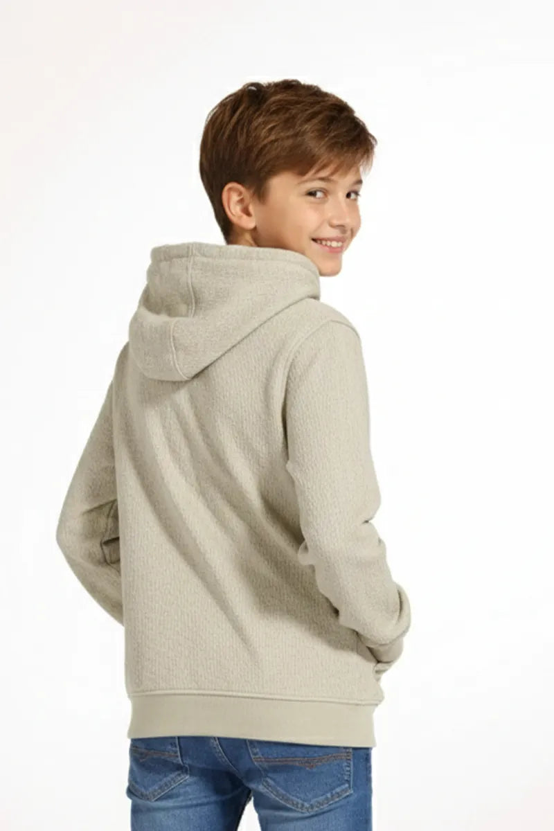 Cotton Self Design Hoodie for Boys - Grey - View 4