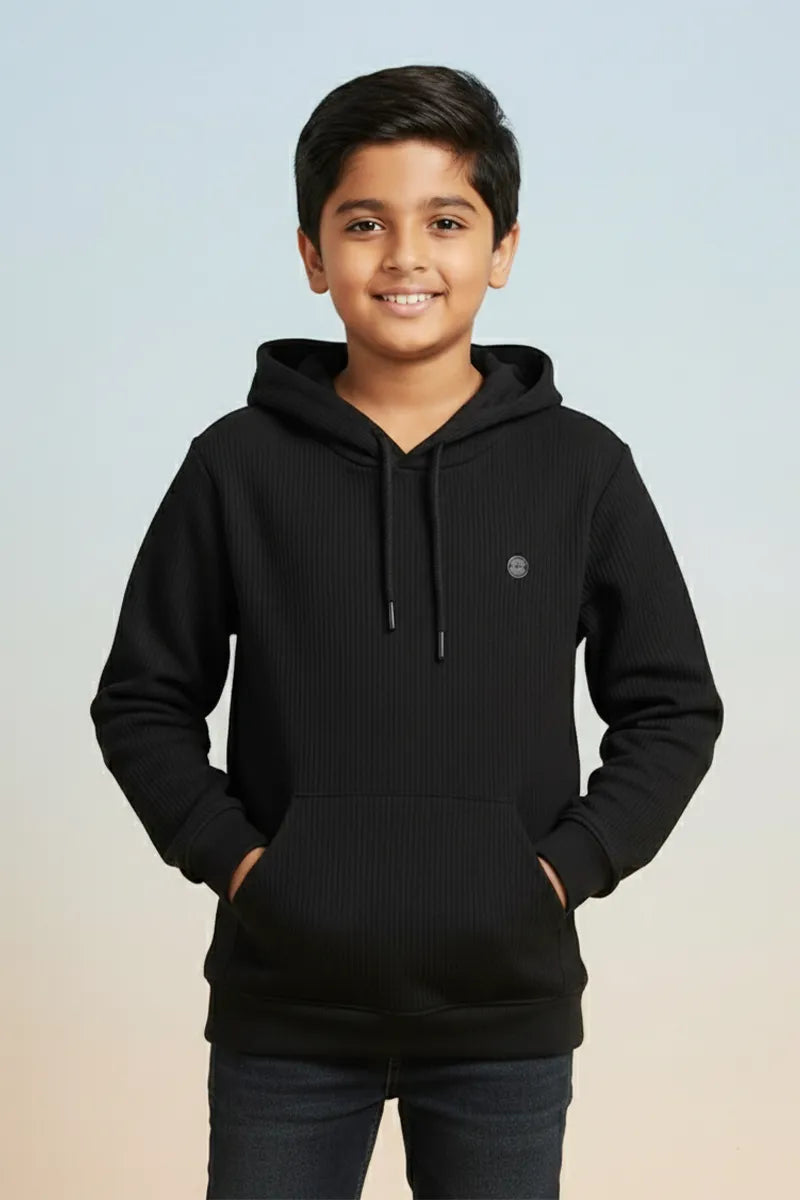Boy's Self Design Casual Hoodie - Black - View 1