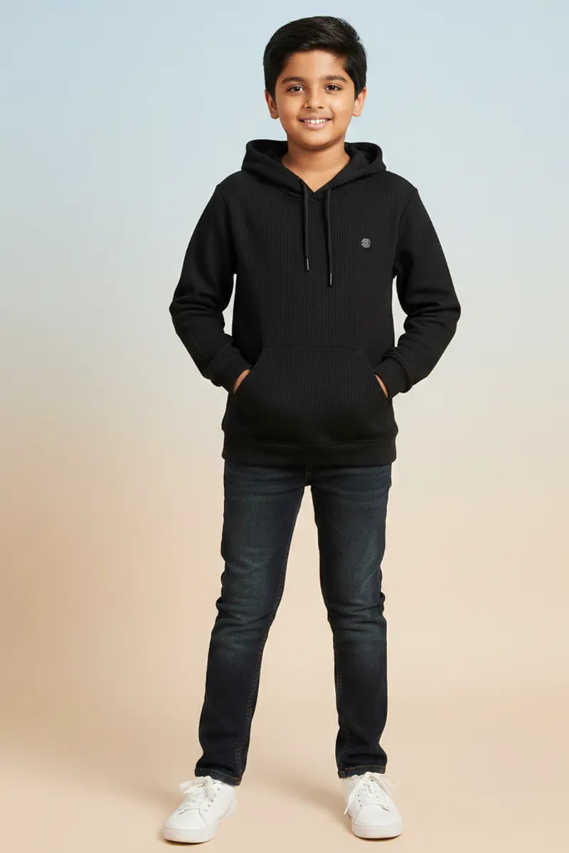 Boy's Self Design Casual Hoodie - Black - View 2