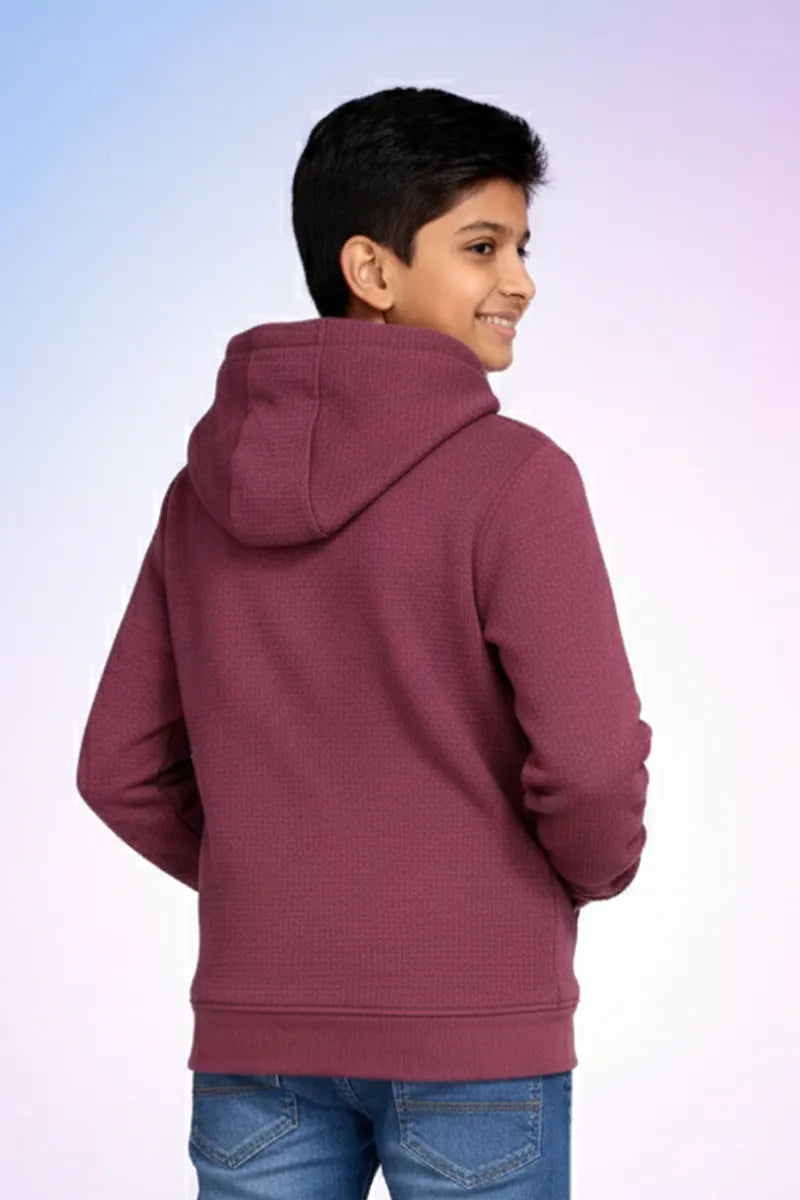 Self Design Cotton Hoodie for Boys - Wine - View 4