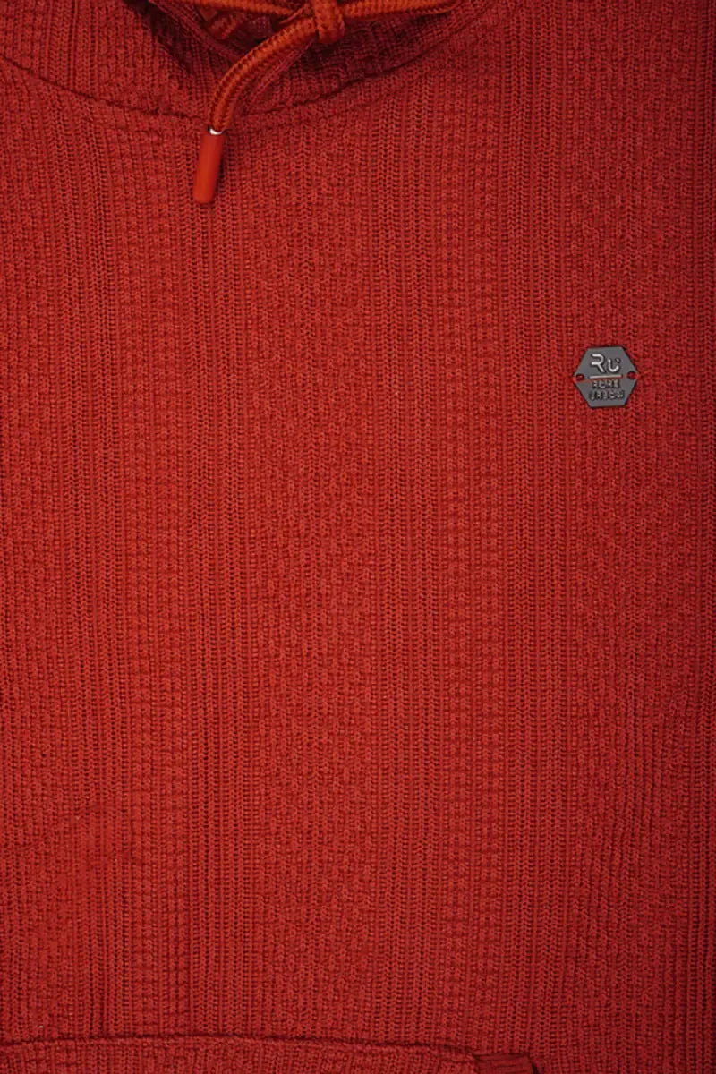 Boy's Self Design Casual Hoodie - Maroon - View 3