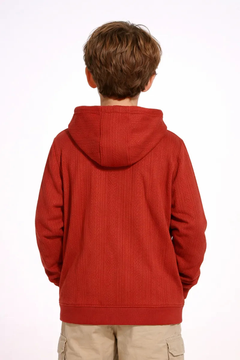Boy's Self Design Casual Hoodie - Maroon - View 4