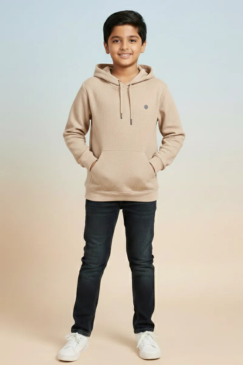 Self Design Cotton Hoodie for Boys - Brown - View 2