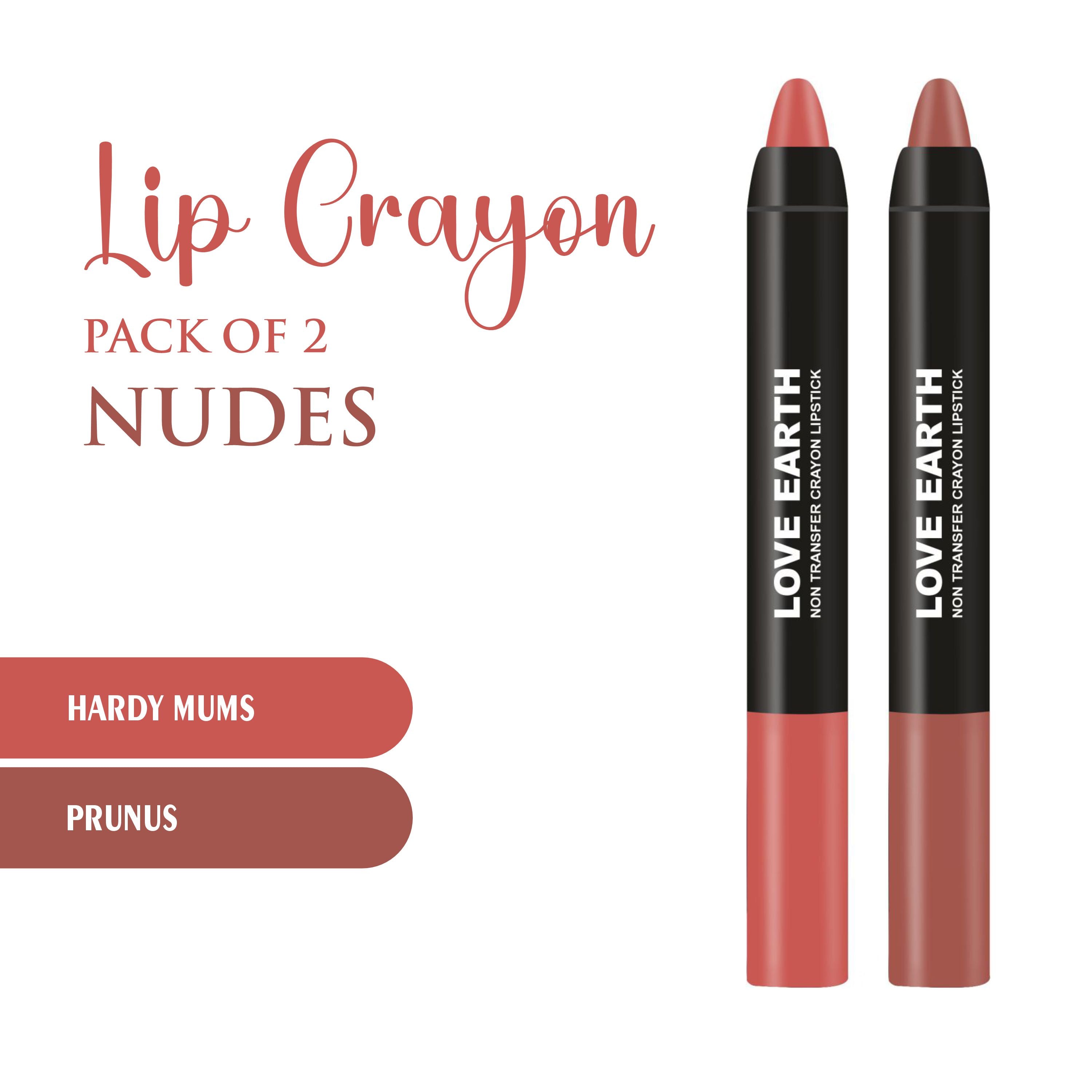Love Earth Lip Crayon Non-Transfer Lipstick Nudes - Pack Of 2