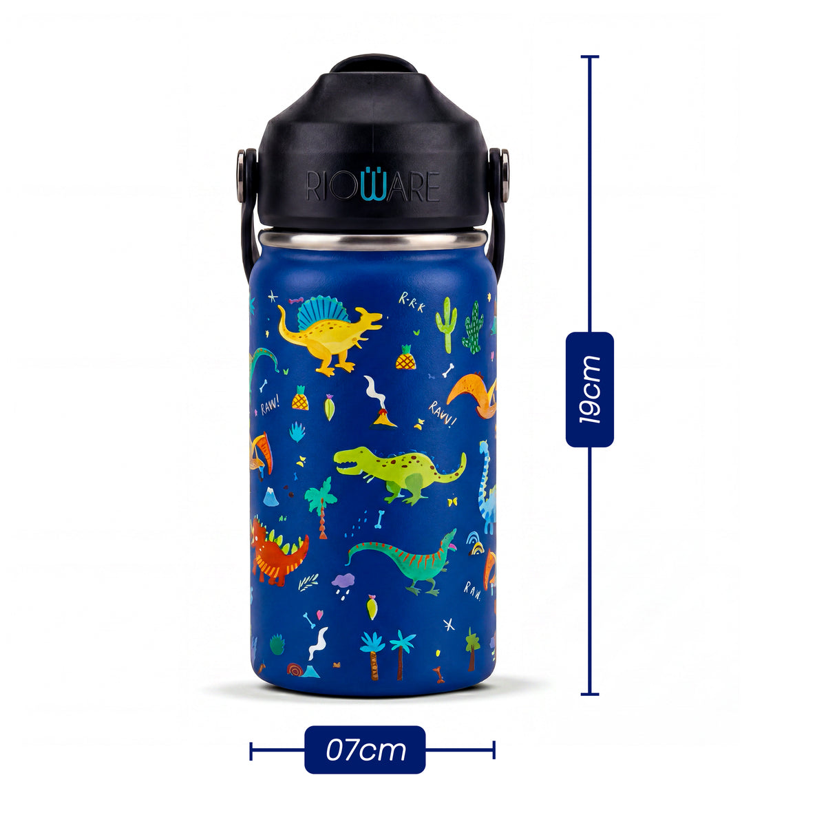 Rioware Kids Insulated Stainless Steel Water Bottle 350ml | Double Wall Vacuum | 24 Hrs Cold & 12 Hrs Hot | Leakproof Flip Top with Straw | BPA-Free | School Bottle with Carry Loop (350 Ml, Blue)
