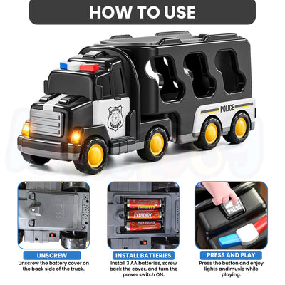 Kidology 5 in 1 Police Trucks Boy Toys for 3-5 Year Old Toddlers - Toys for 3 4 5 6 7 Years Old Transport Vehicle Carrier Truck Sets Kids Boys & Girls