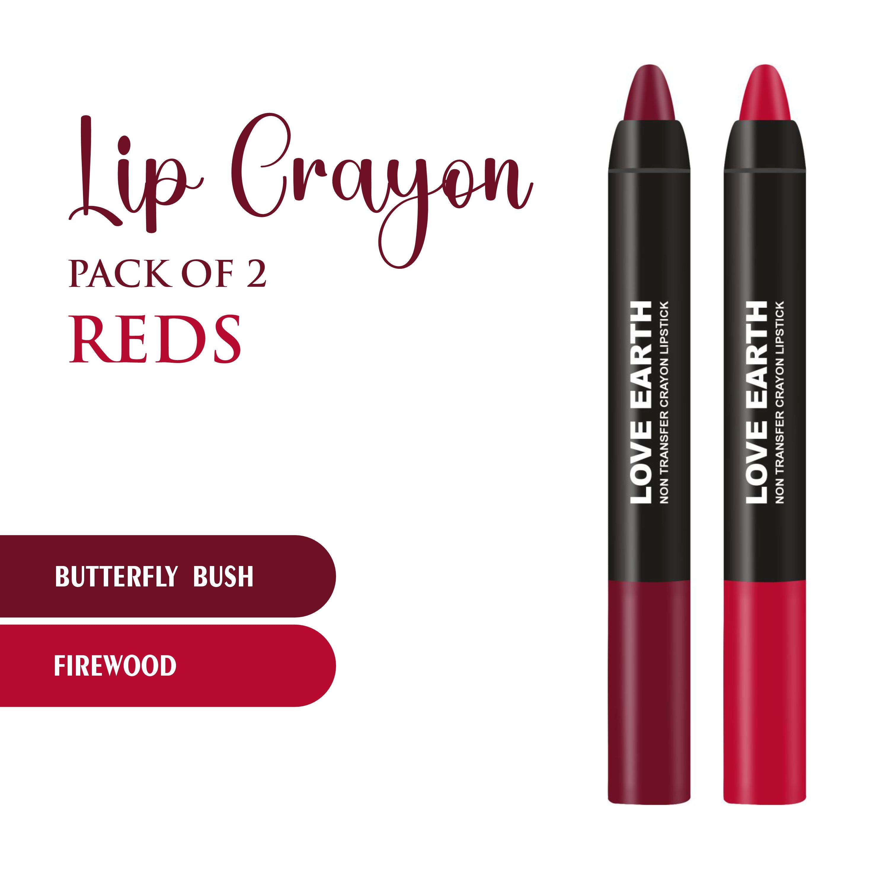 Love Earth Lip Crayon Non-Transfer Lipstick Reds - Pack Of 2