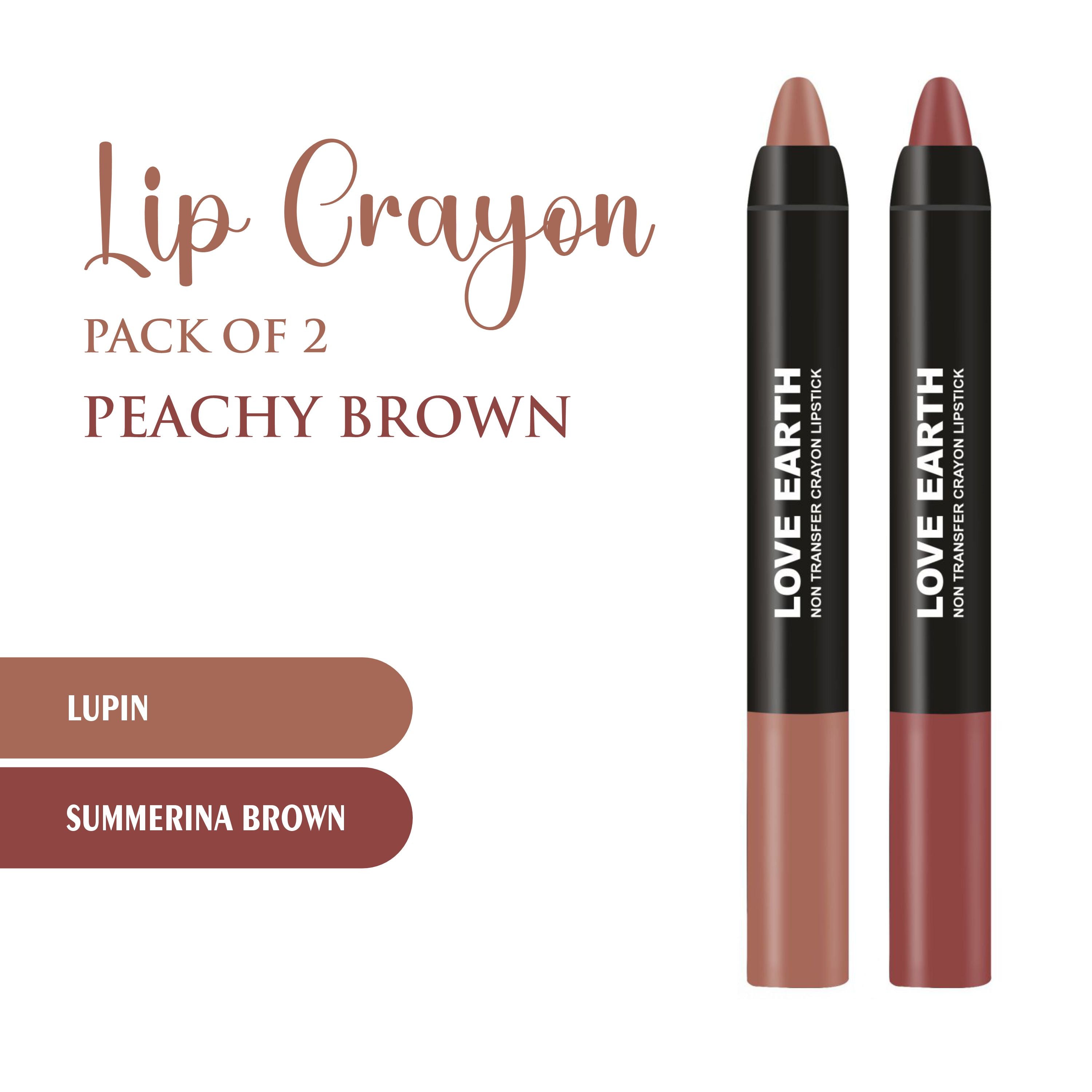 Love Earth Lip Crayon Non-Transfer Lipstick Peachy Brown - Pack Of 2