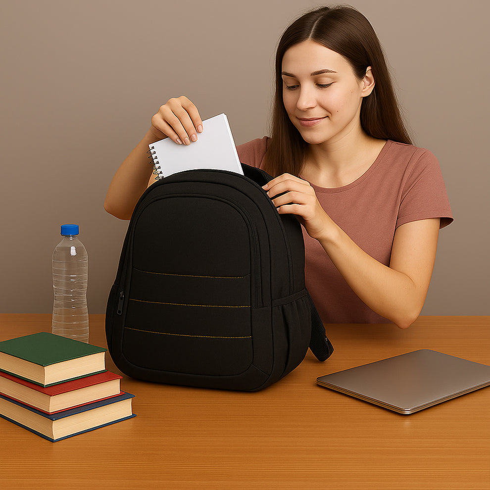 Polyester Black Laptop Bag – Lightweight, Water-Resistant, Multi-Compartment Office Backpack