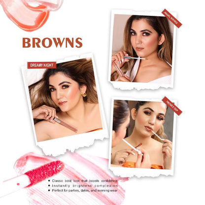 Love Earth Liquid Lip Gloss Browns - Pack of 3