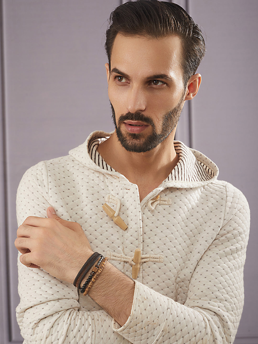 Jazz And Sizzle Men Set of 3 Brown Beaded & Coffee Brown Leather  Bracelet