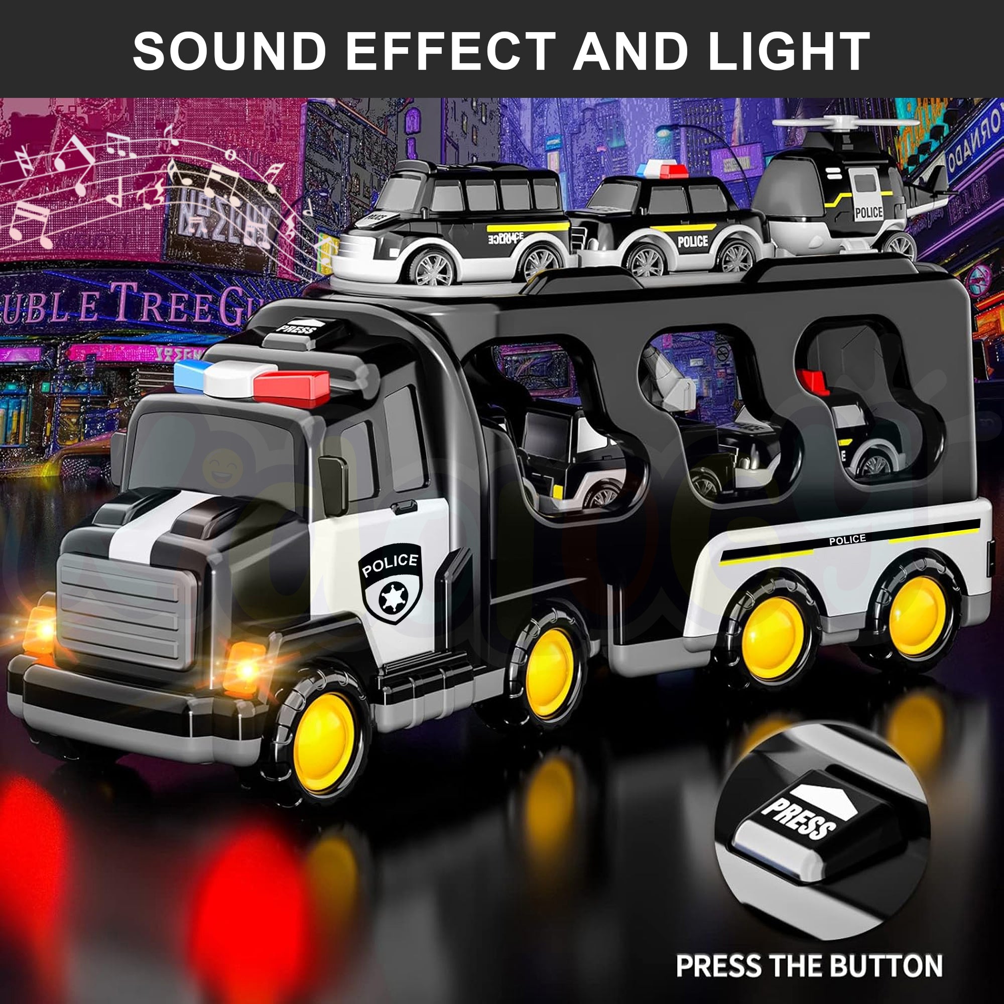 Kidology 5 in 1 Police Trucks Boy Toys for 3-5 Year Old Toddlers - Toys for 3 4 5 6 7 Years Old Transport Vehicle Carrier Truck Sets Kids Boys & Girls