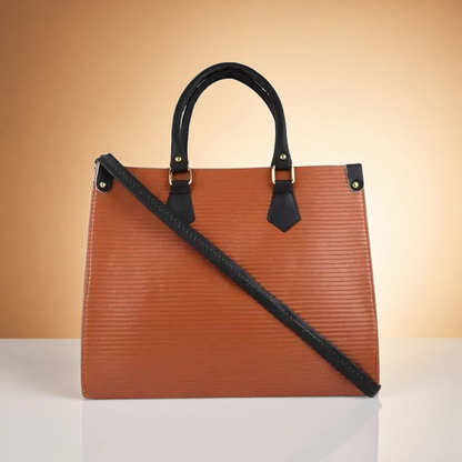 Classic Brown & Beige bag – Elegant Structured Handbag with Shoulder Strap