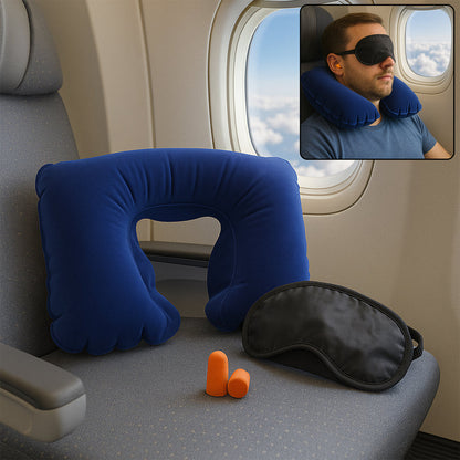 3-in-1 Air Travel Kit With Pillow Ear Buds  Eye Mask