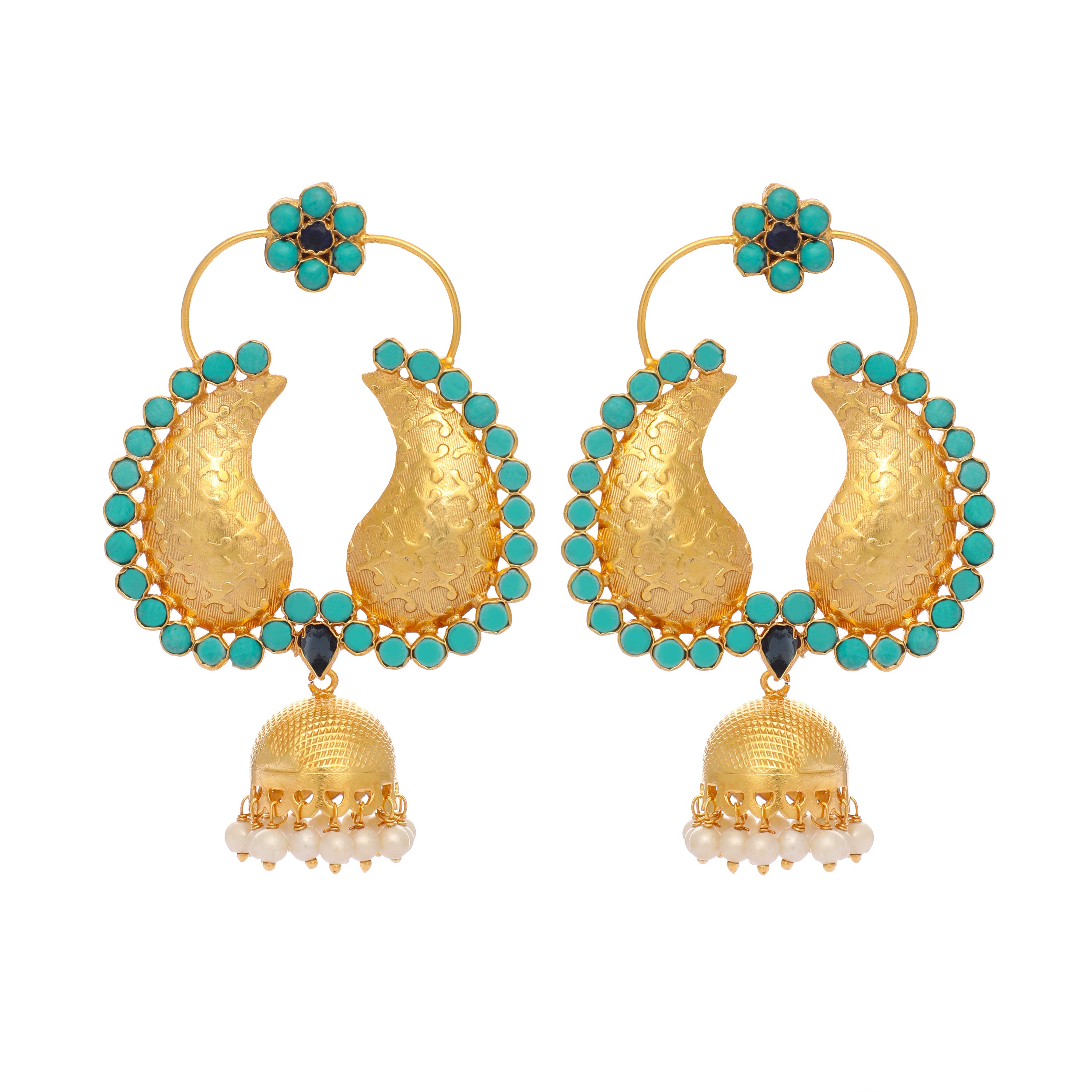 22K Gold Plated Turquoise Jhumki Dangler Earrings