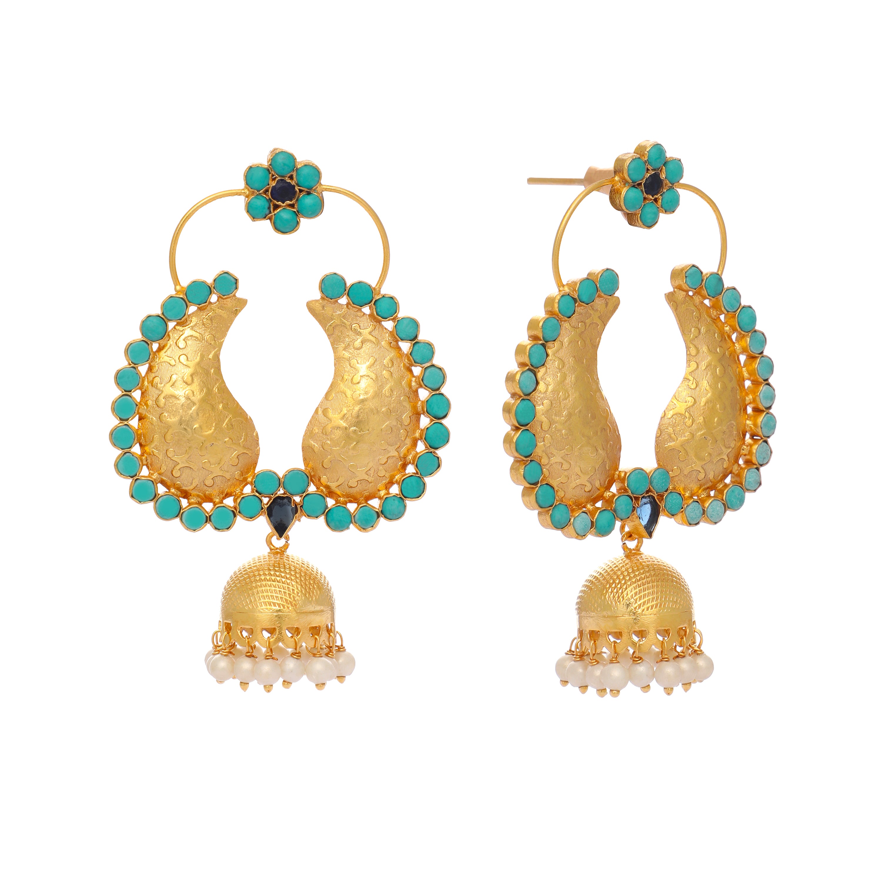 22K Gold Plated Turquoise Jhumki Dangler Earrings